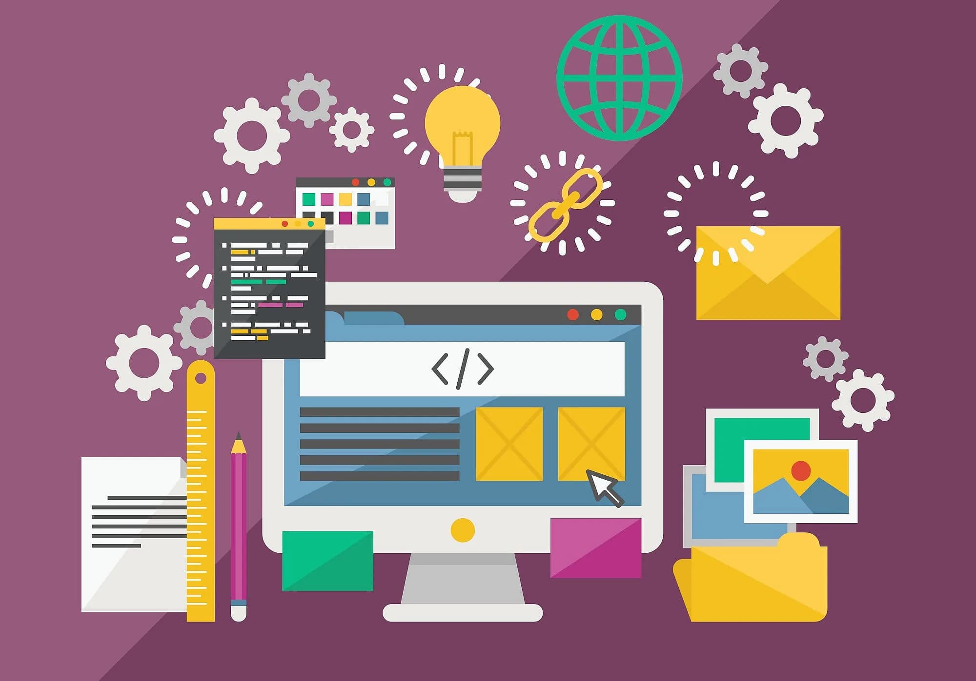Illustration of a web application being assembled from modular components