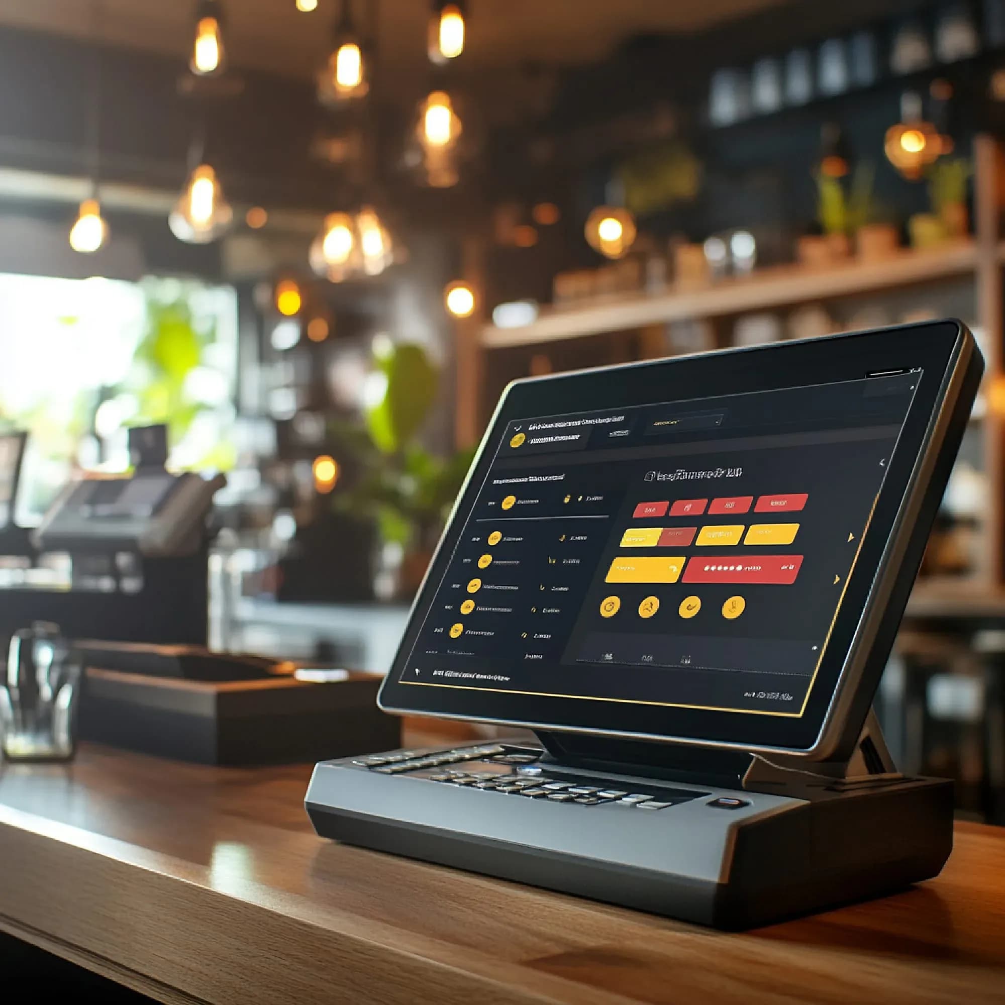 Point-of-sale terminal ready to take an order on a restaurant counter