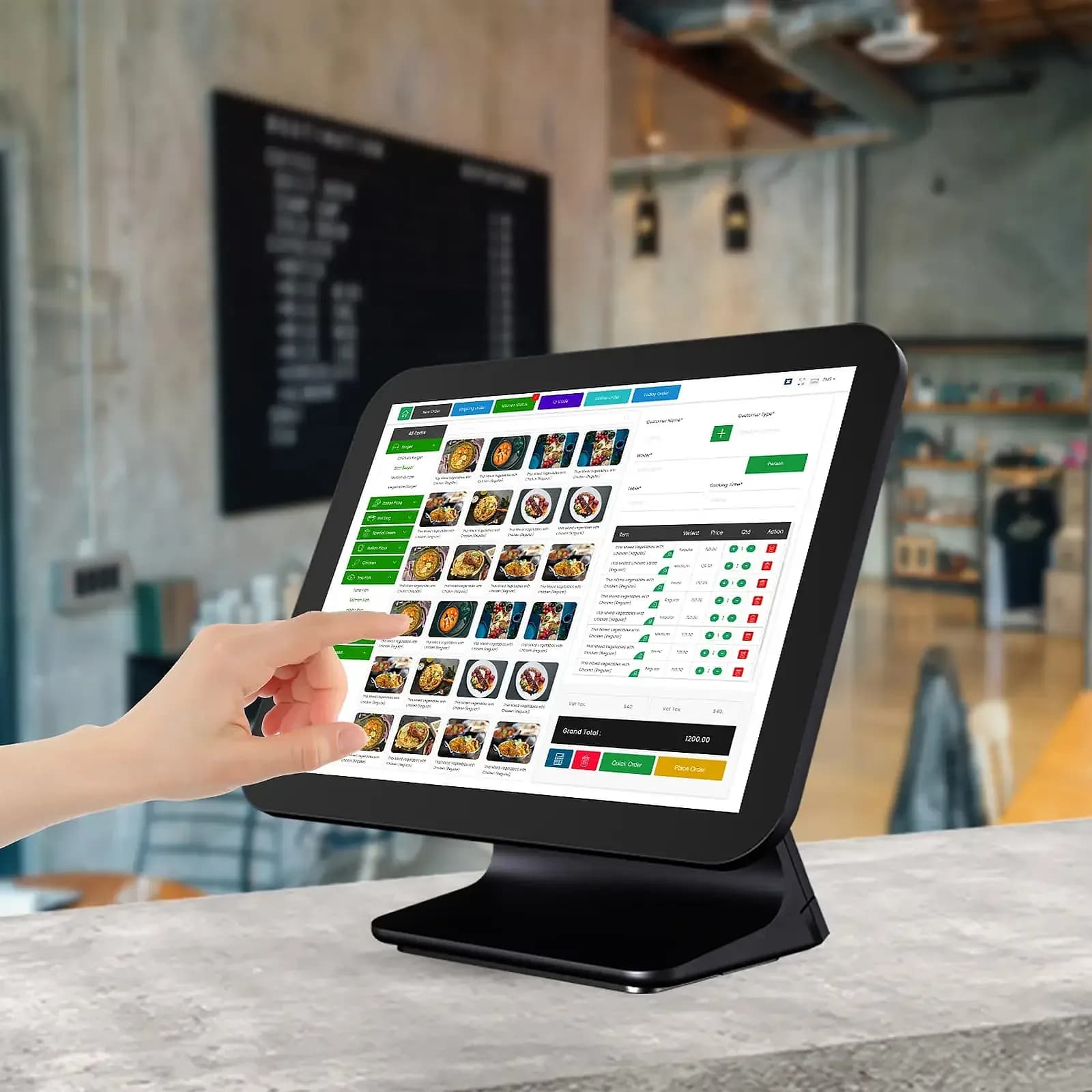 Order being entered on a counter terminal during restaurant service