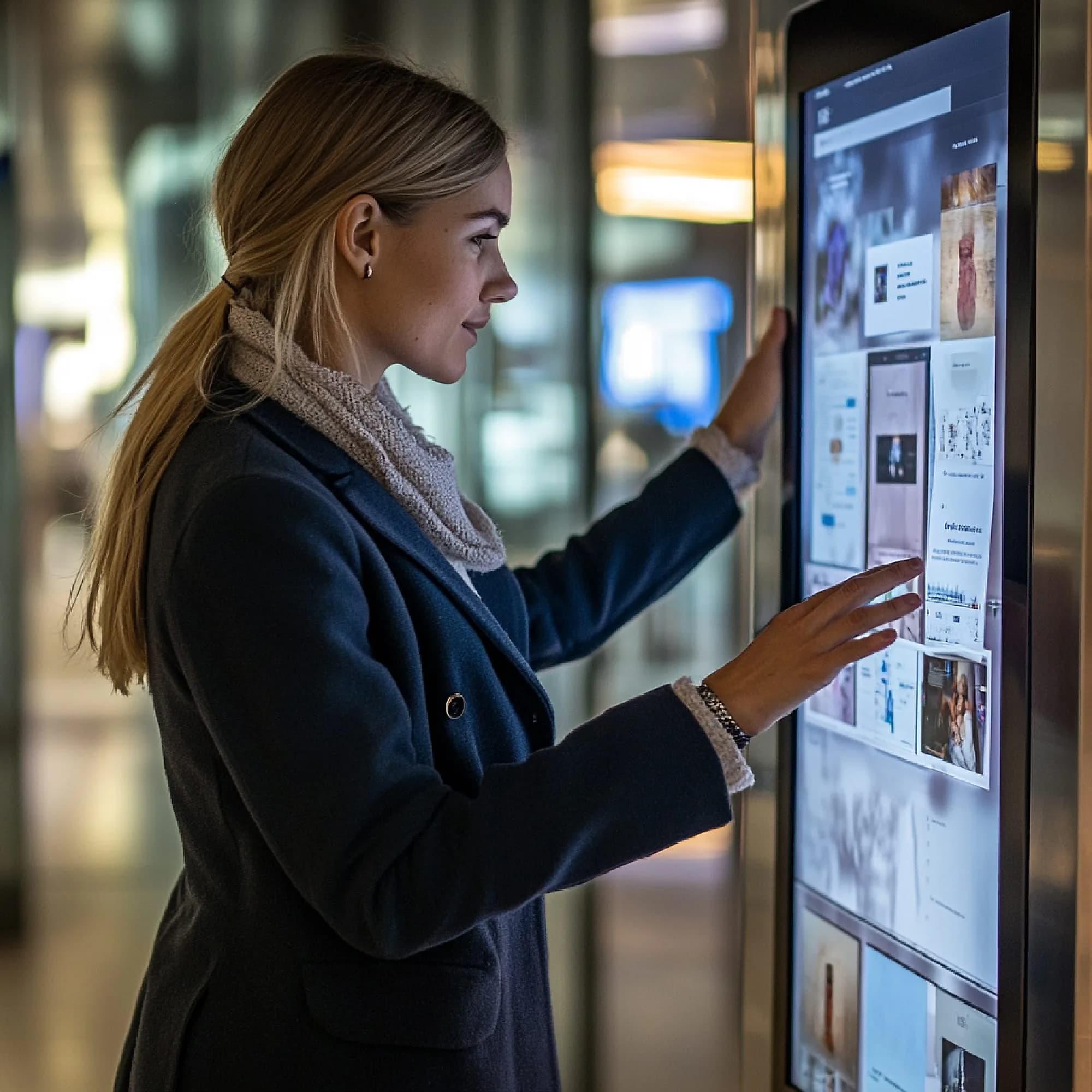 Staff member configuring a touchscreen terminal on a shop counter